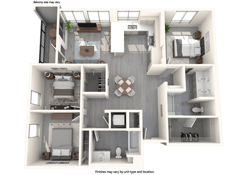 Floor plan for 3 beds, 2 baths, 1353 sqft